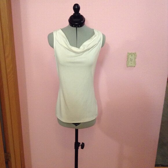 White Draped Neckline  Sleeveless Jersey Top, WHBM - Picture 1 of 5